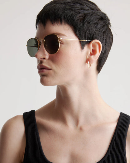 Leighton Polarized Stainless Steel Sunglasses - One Size / Gold with Green lens
