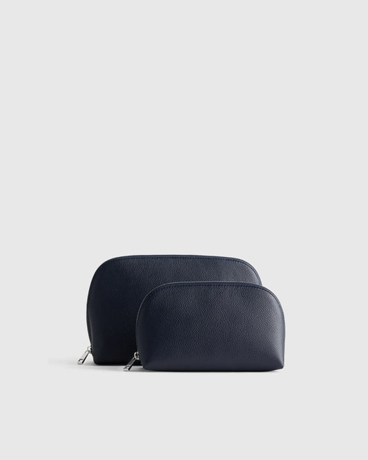 Italian Leather Pouch Travel Set - One Size / Deep Navy