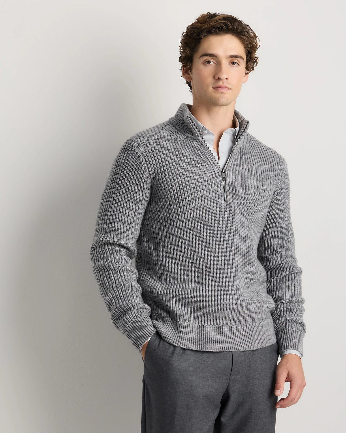 Australian Merino Wool Half Zip Sweater - S / Heather Bone
