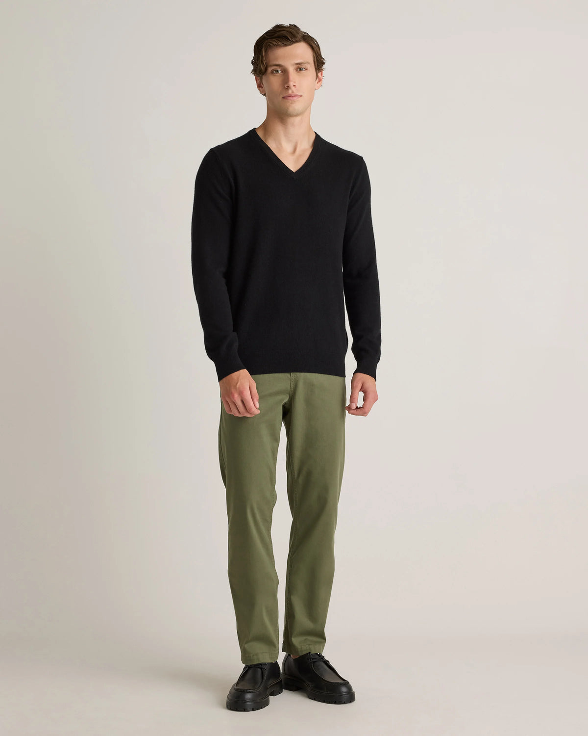 Mongolian Cashmere V-Neck Sweater - S / Oatmeal