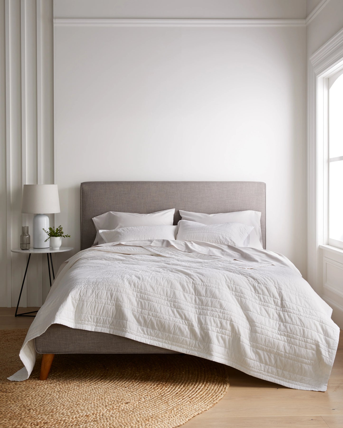 Organic Cotton Stripe Stitch Quilt Set - Twin / White