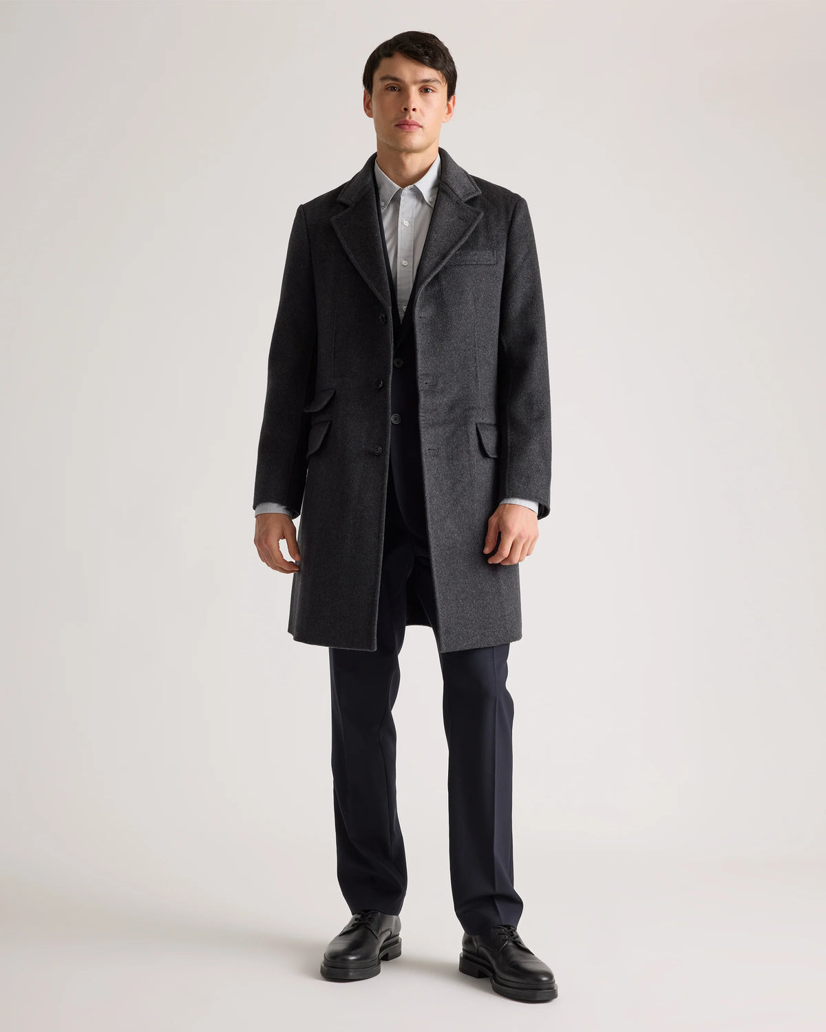 100% Mongolian Cashmere Double-Faced Overcoat - S / Heather Graphite