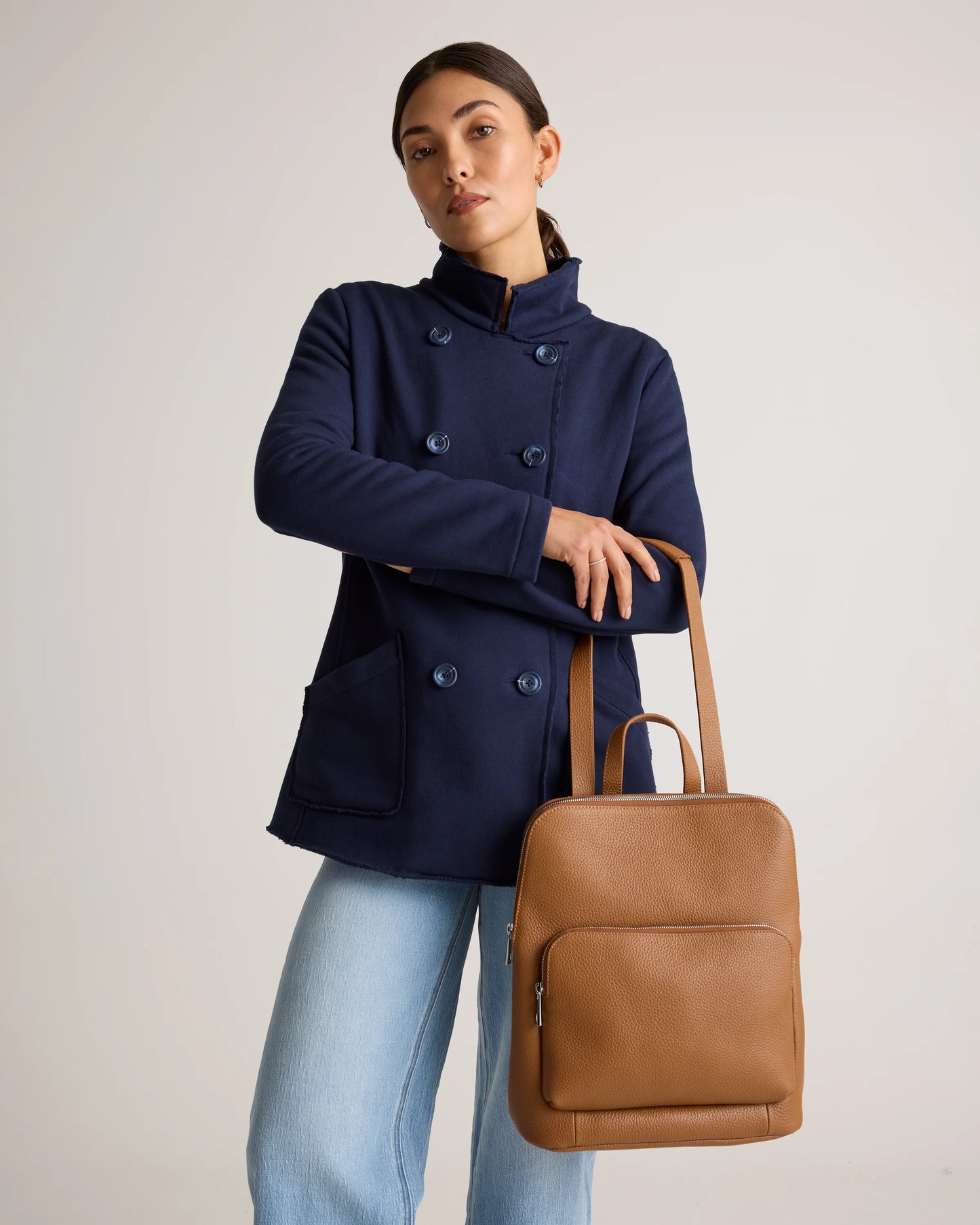 Italian Leather Convertible Backpack - One Size / Black