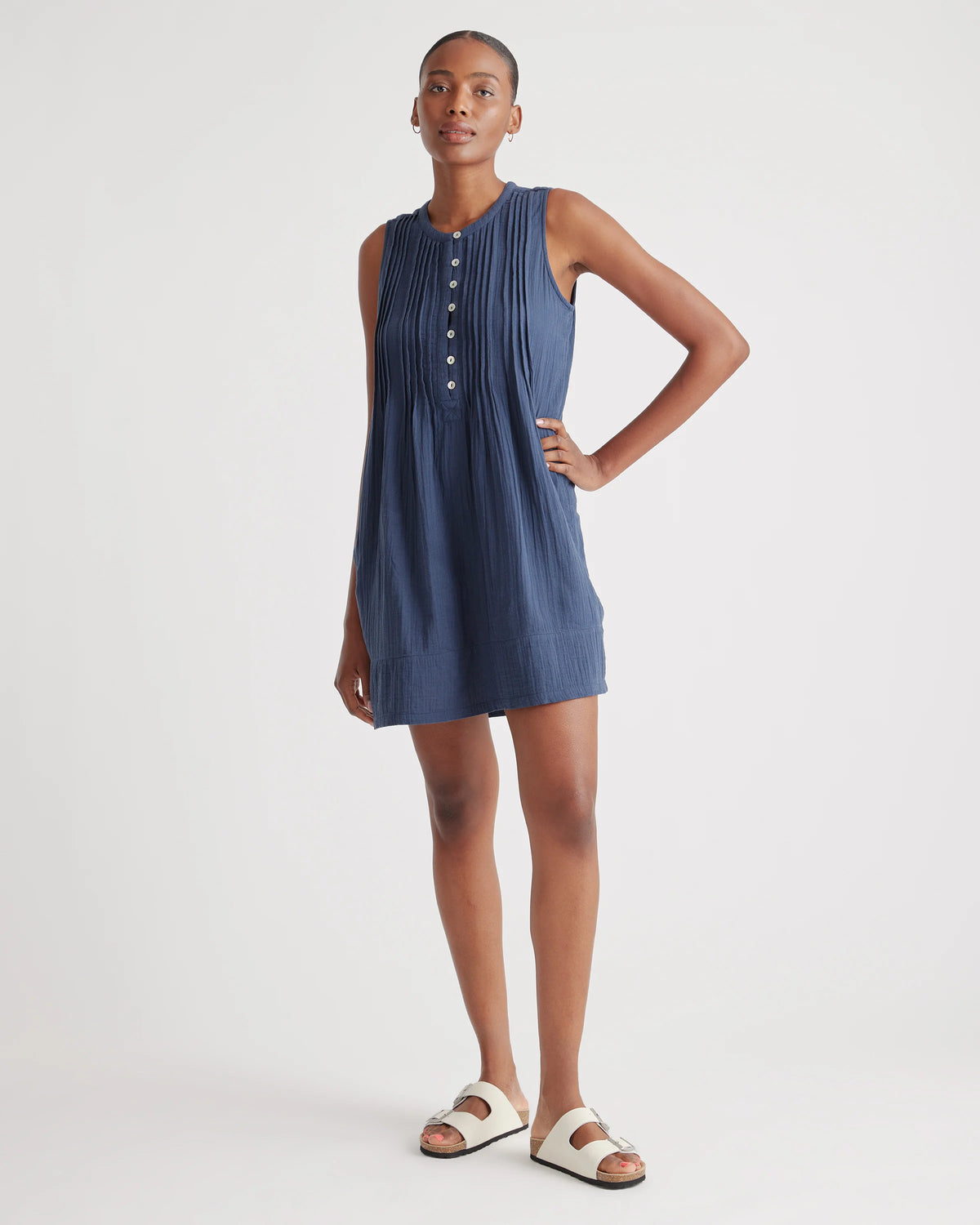 100% Organic Cotton Gauze Sleeveless Swing Dress - XS / Amaranth Pink