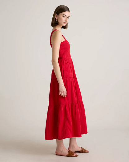100% Organic Cotton Gauze Smocked Sleeveless Maxi Dress - XS / Ocean Breeze