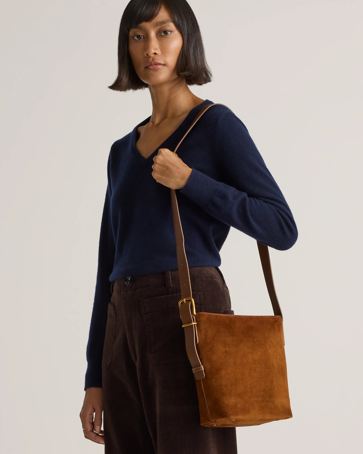 Italian Suede Bucket Crossbody - One Size / Sand