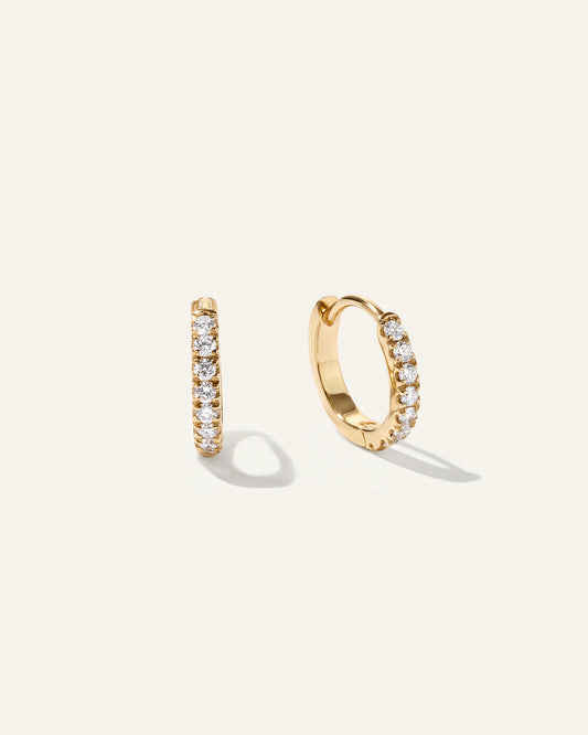 14K Gold Pave Diamond Second Piercing Tiny Huggie - Pair - One Size / Yellow Gold