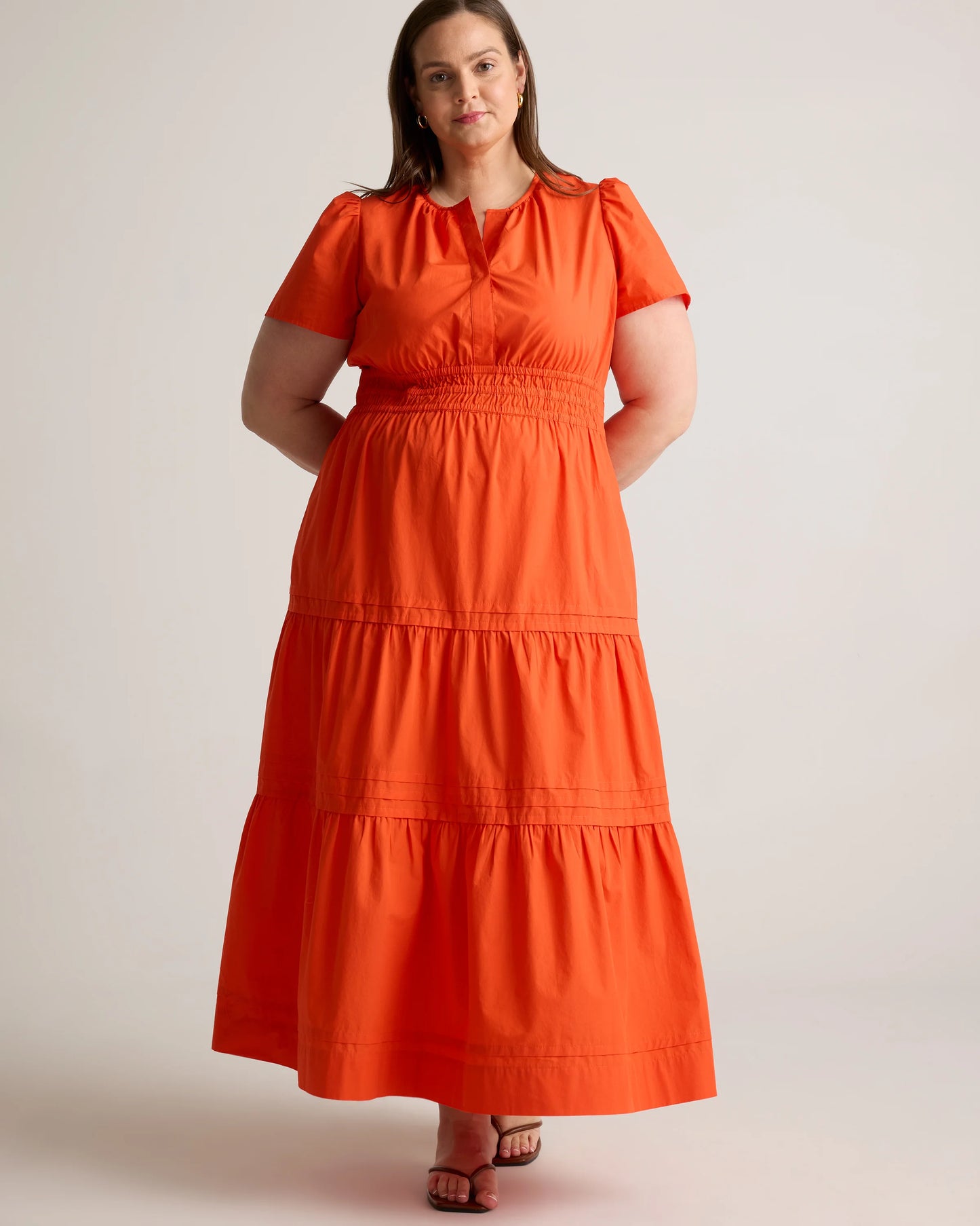 100% Organic Cotton Poplin Tiered Maxi Dress - 1X / Ocean Green
