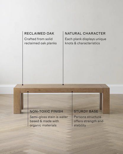 Reclaimed Oak Parsons Dining Bench - One Size / Weathered Oak