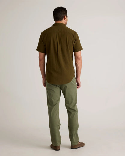 Organic Cotton Stretch Selvage Short Sleeve Shirt - S / Olive