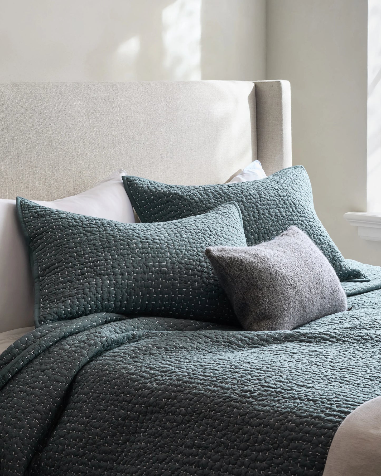 Organic Cotton Hand Stitched Quilted Sham Set - Standard / Ocean