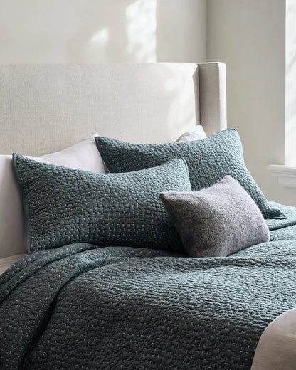 Organic Cotton Hand Stitched Quilted Sham Set - Standard / Ocean