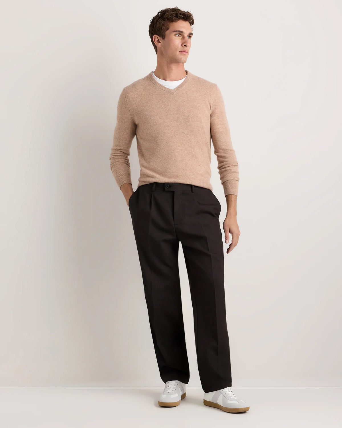Mongolian Cashmere V-Neck Sweater - S / Oatmeal