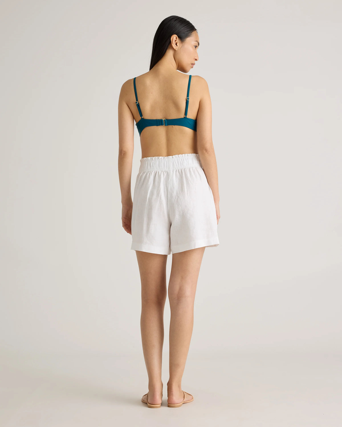 100% European Linen High Waisted Shorts - XS / Sky Blue Mariner Stripe