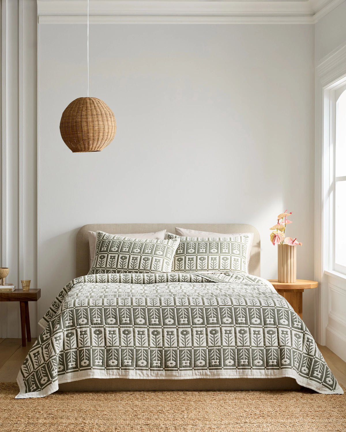 Organic Cotton Jacquard Floral Coverlet - Twin / Blue Fog