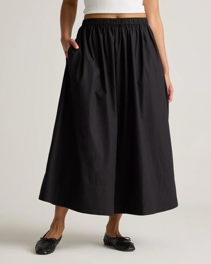 100% Organic Cotton Poplin A-line Maxi Skirt - XS / Classic White