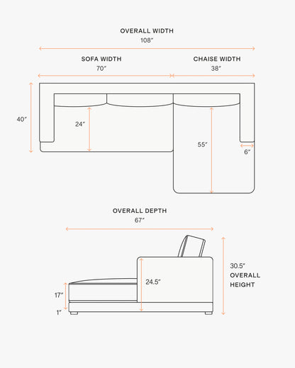 Sierra Curved Arm Chaise Sectional in Leather - Right Arm / Auburn