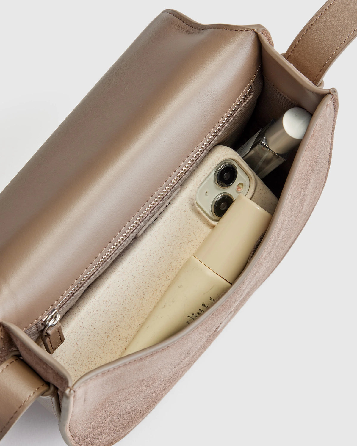 Italian Suede Saddle Bag - One Size / Pebble
