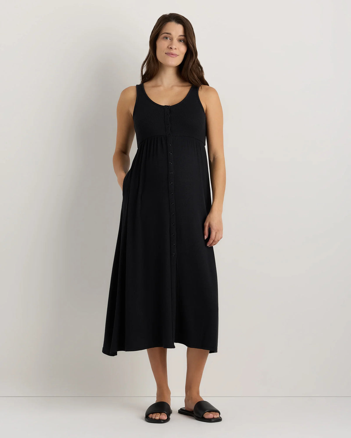 Bamboo Maternity Sleeveless Button Front Dress - XS / Classic White