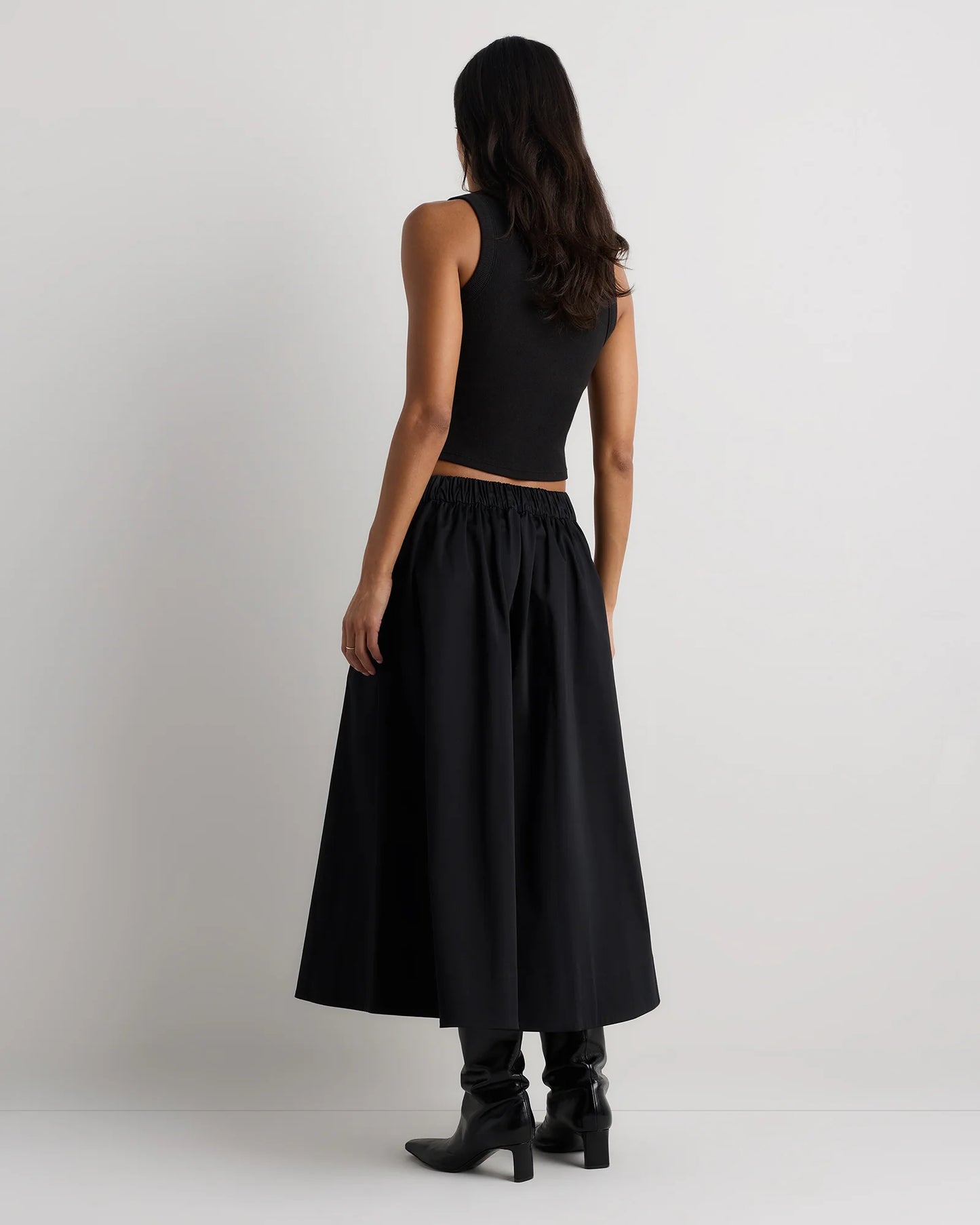 Organic Cotton Sateen A-line Midi Skirt - XS / True Black