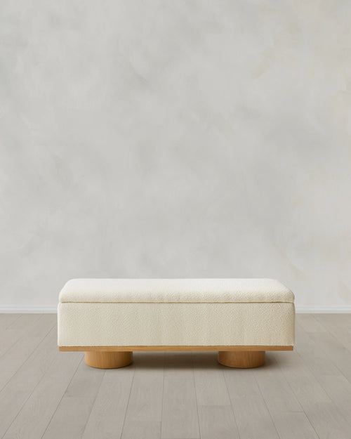 Oak and Performance Boucle Storage Bench - One Size / Ivory