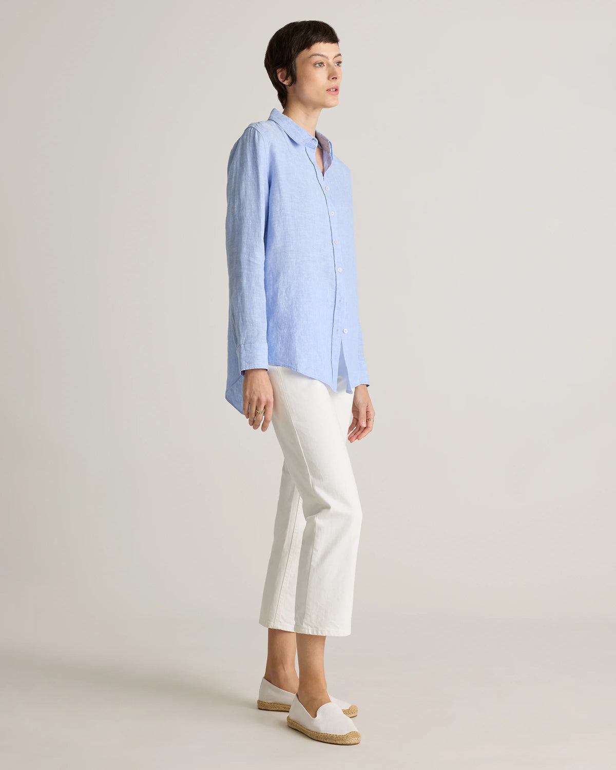 100% European Linen Long Sleeve Shirt - XS / Blue Pinstripe