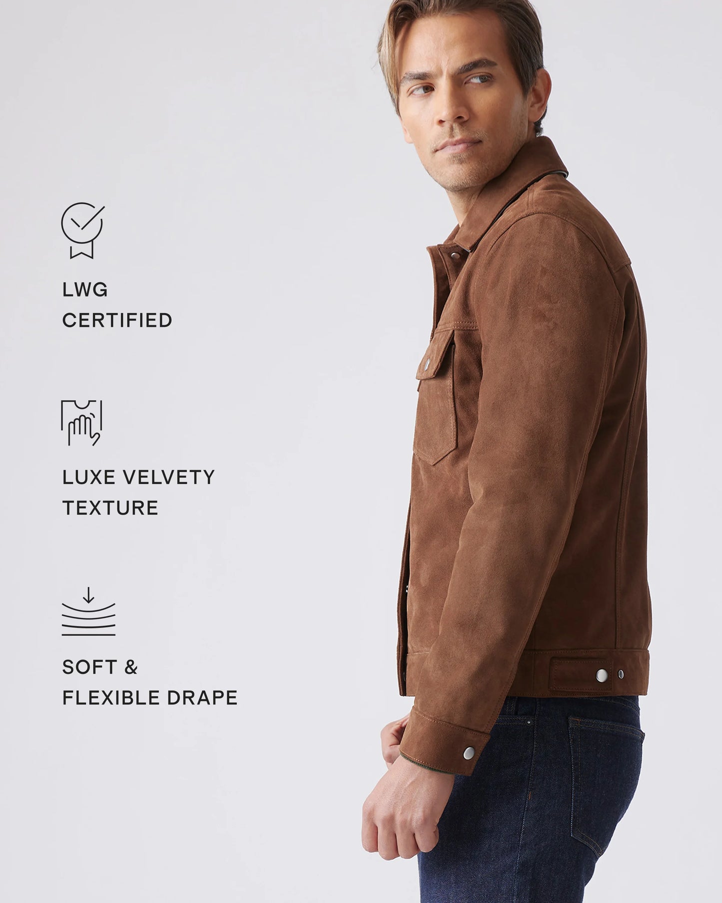 Italian Suede Trucker Jacket - S / Dark Chestnut