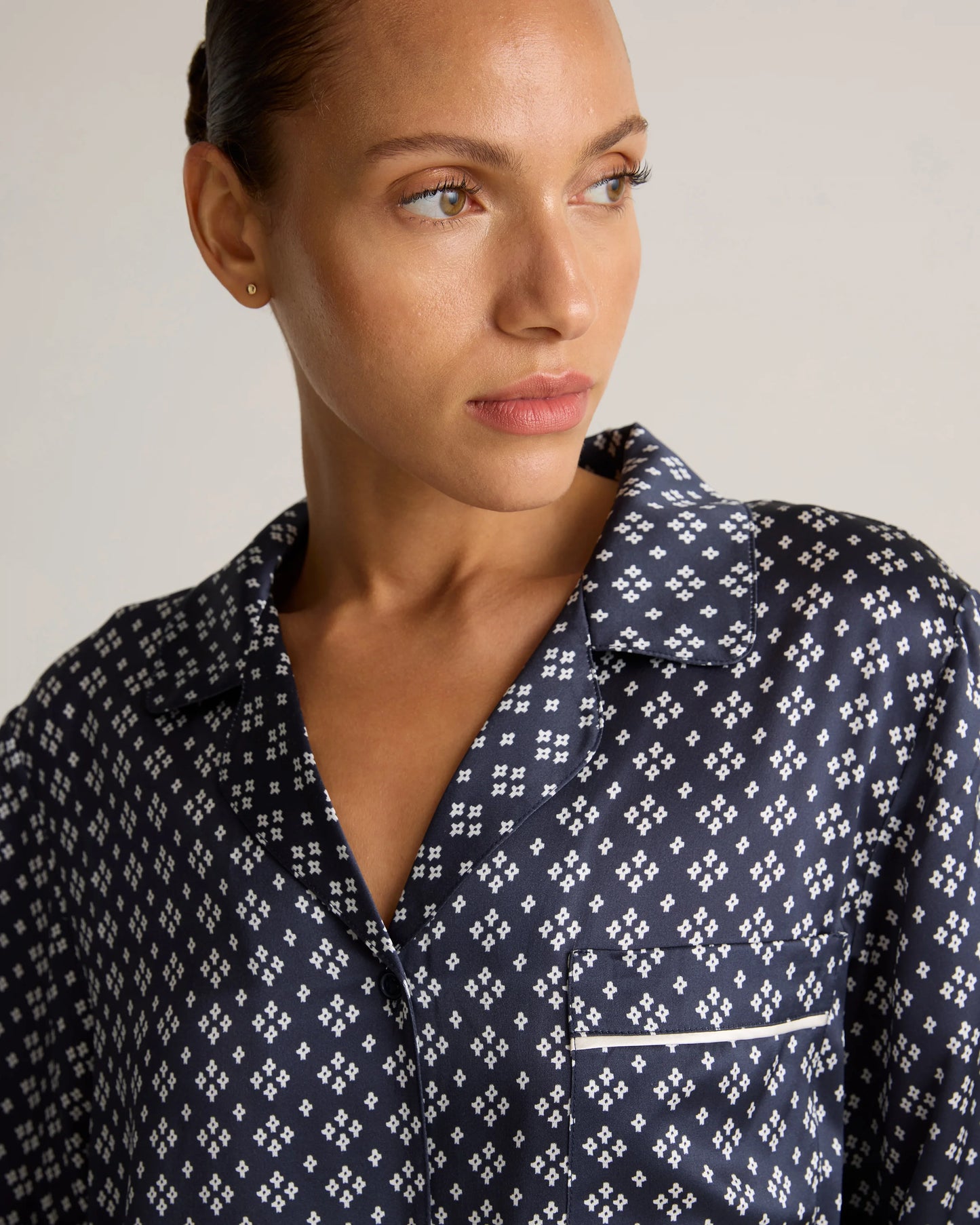 100% Washable Silk Satin Pajama Long Sleeve Top - XS / Toasted Almond