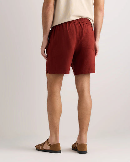 100% European Linen Drawstring Beach Shorts - 7" - XS / Taupe Brown Chambray