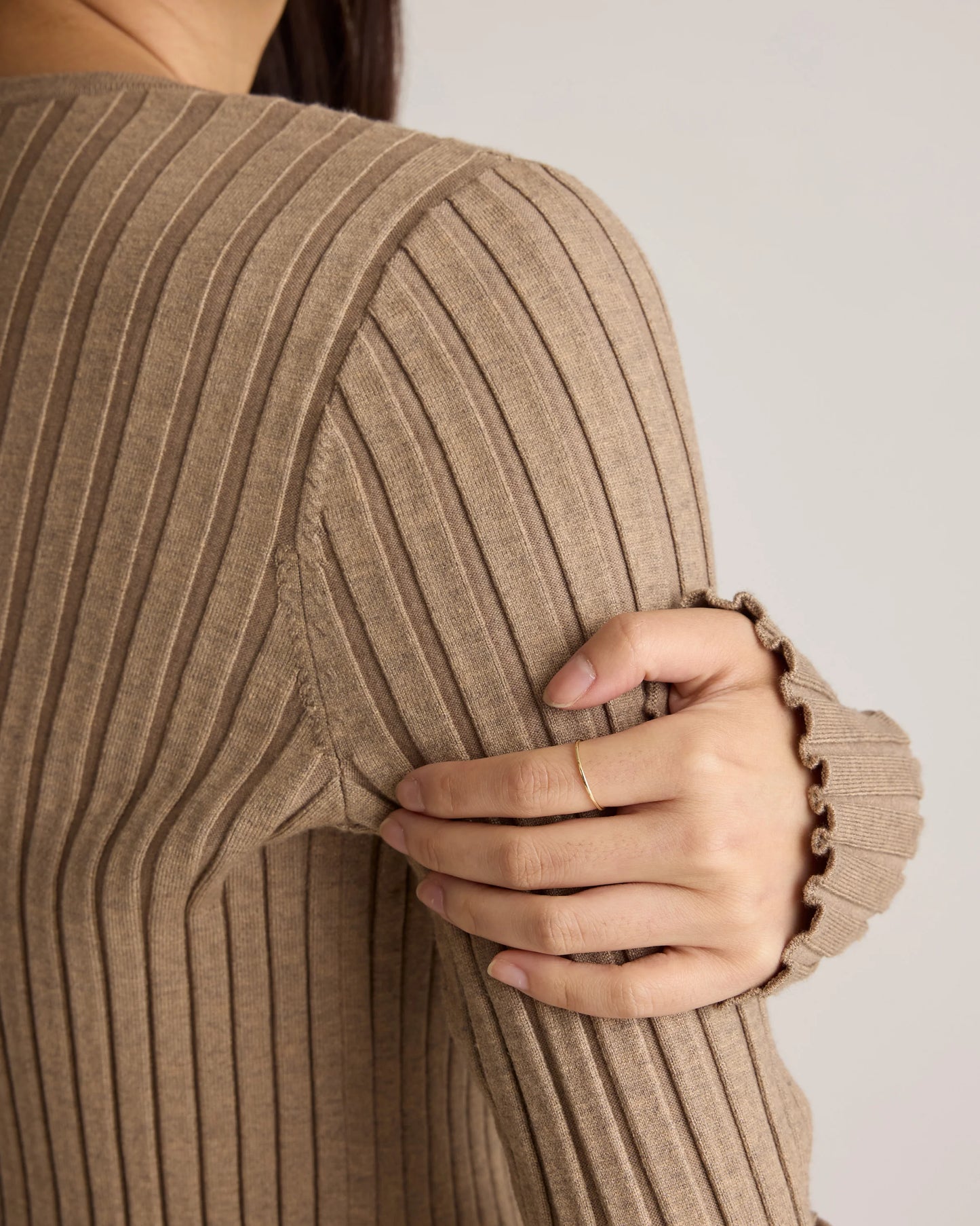 Eco-Knit Cropped Rib Cardigan - XS / Warm Taupe