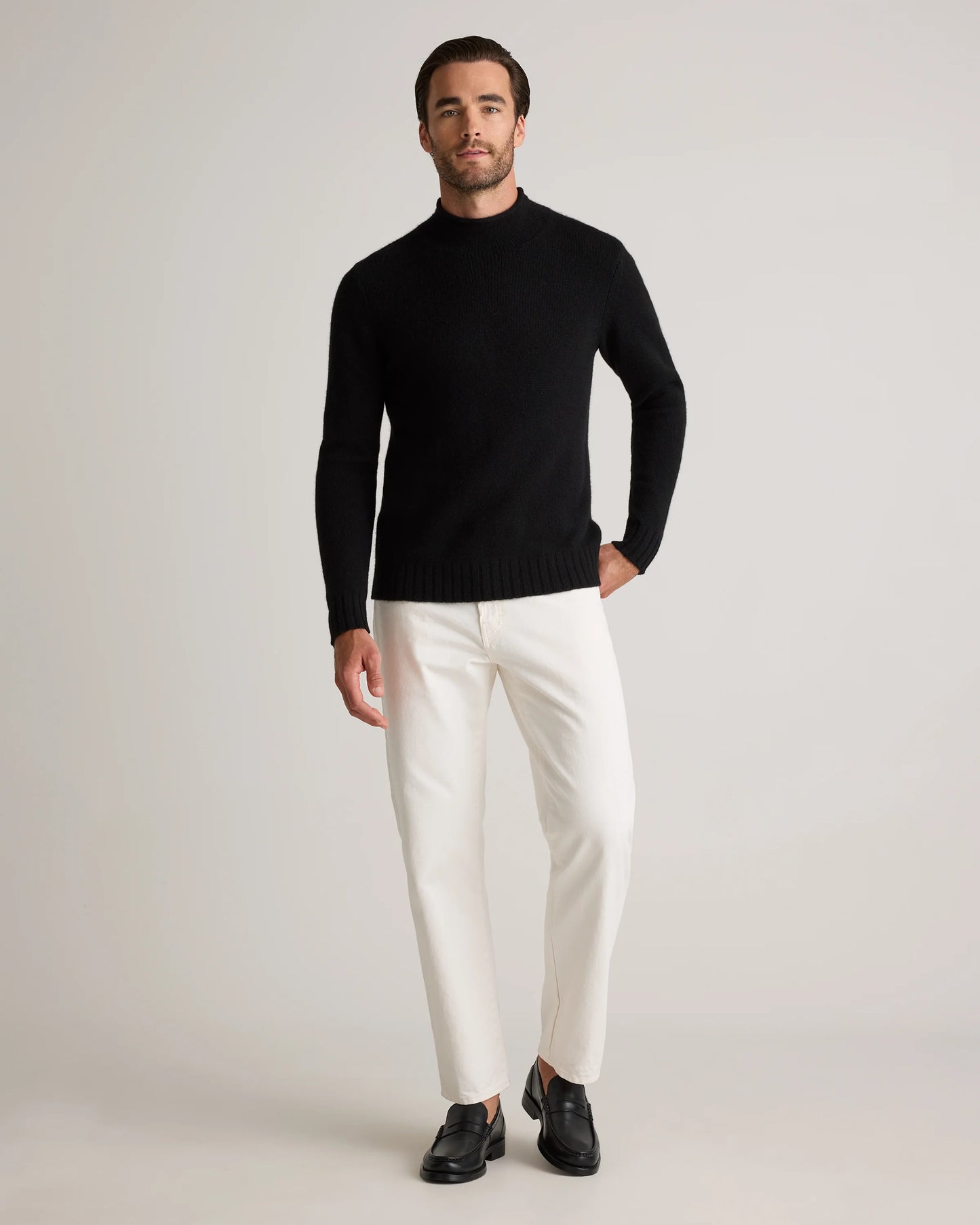 100% Yak Wool Roll Neck Sweater - XS / Black