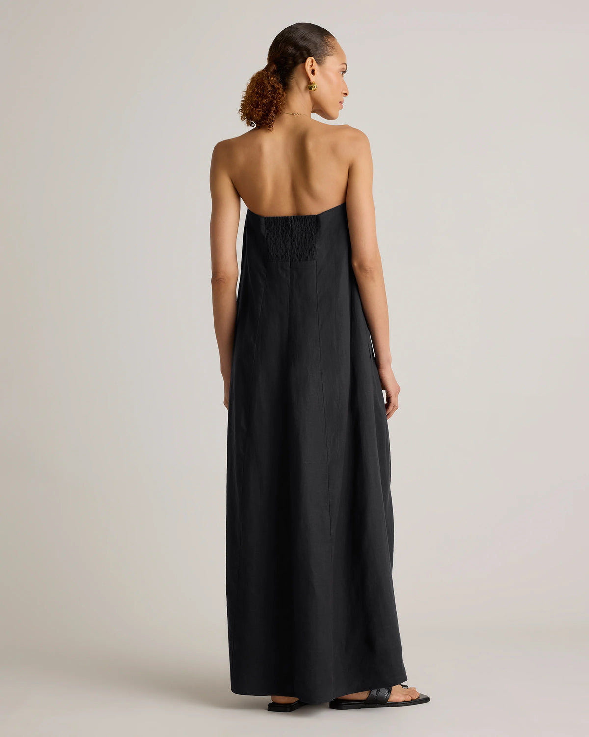 100% European Linen Strapless Maxi Dress - XS / Brick Red Heirloom Floral