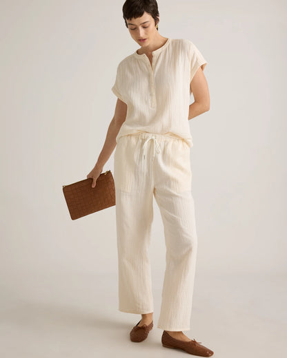100% Organic Cotton Gauze Roll Sleeve Shirt - XS / Spiced Orange