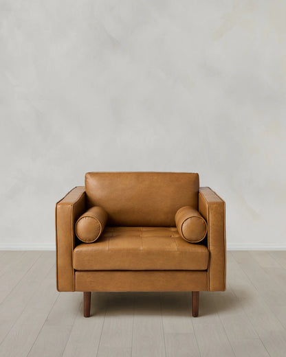 Italian Leather Midcentury Accent Chair - One Size / Chestnut
