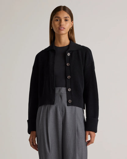 100% Organic Cotton Fisherman Collared Cardigan - XS / Heather Dove Grey