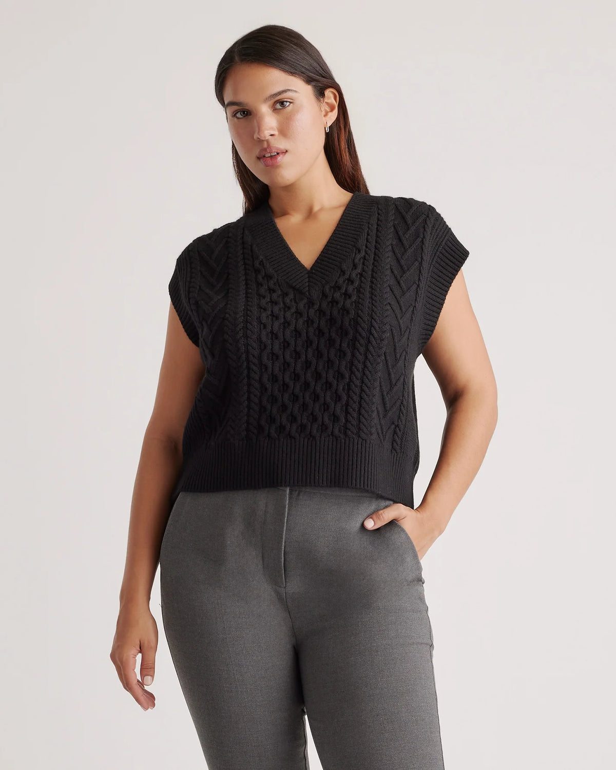 Australian Merino Wool Cable Sweater Vest - XS / Heather Grey