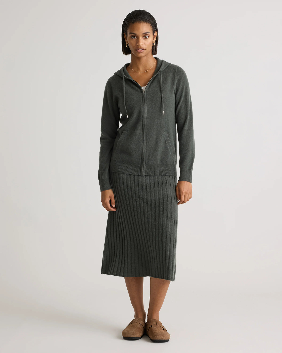 Mongolian Cashmere Full-Zip Hoodie - XS / Heather Grey
