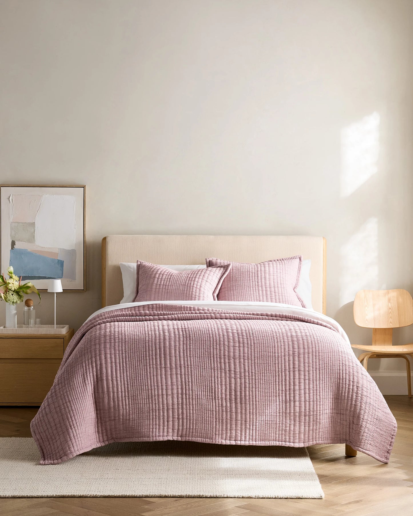 Organic Cotton Channel Stitch Coverlet - Twin / Coral Pink