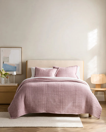 Organic Cotton Channel Stitch Coverlet - Twin / Coral Pink