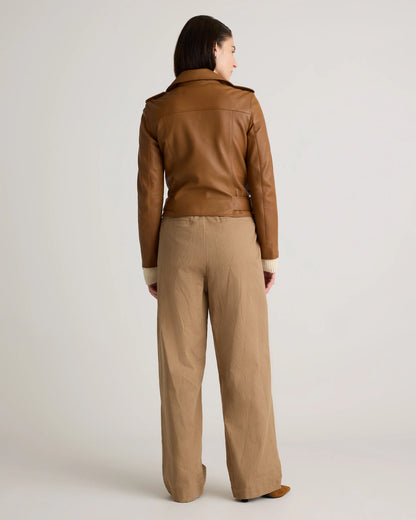 100% Leather Motorcycle Jacket - XS / Cognac