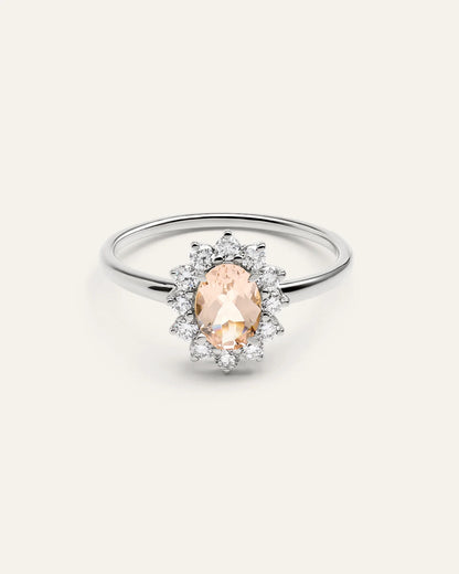 14K Gold Lab Grown Diamond and Morganite Halo Ring - 4 / White Gold