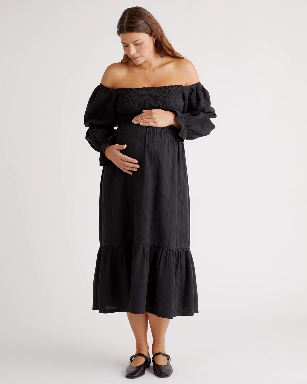 100% Organic Cotton Gauze Maternity Smocked Midi Dress - XS / Wild Cherry