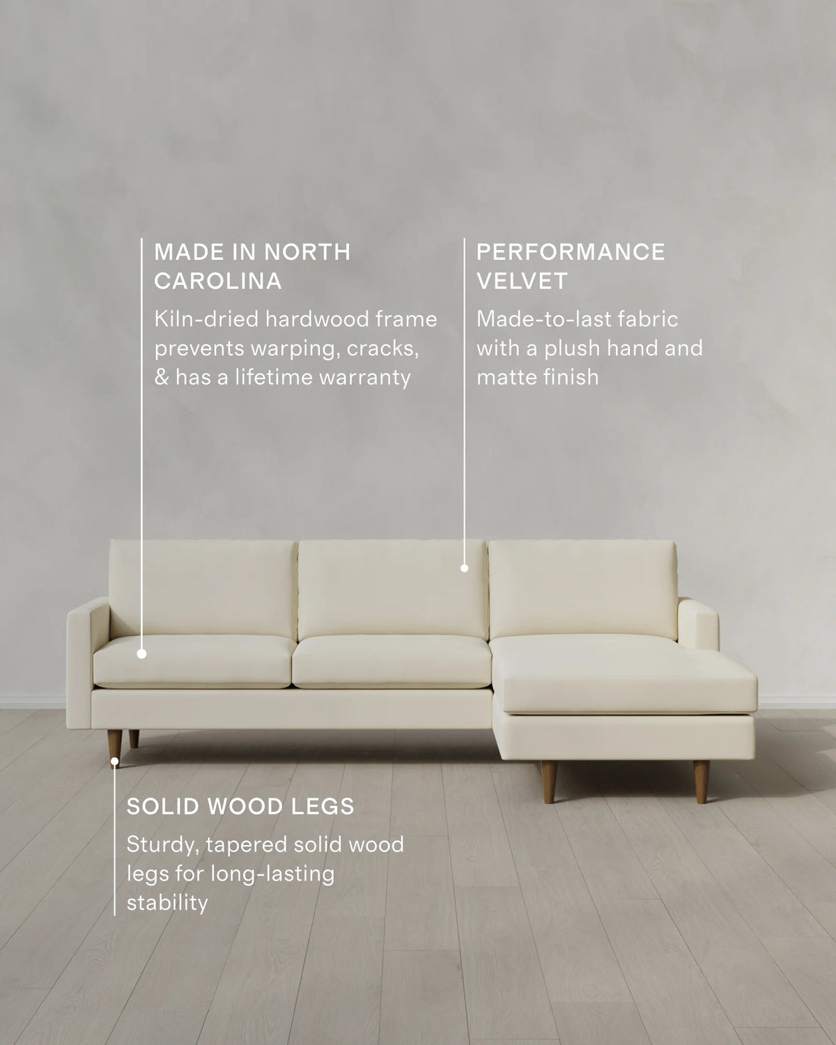 Atlas Midcentury Chaise Sectional in Performance Velvet - 106" Right Arm / Pine