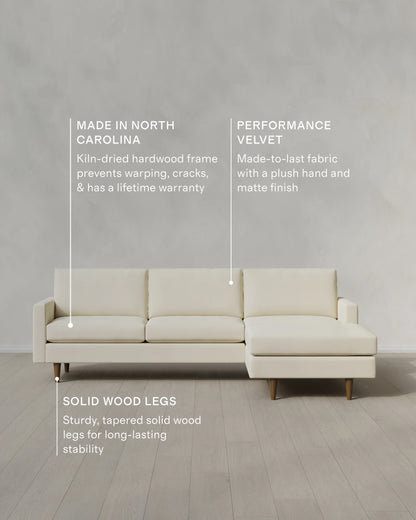 Atlas Midcentury Chaise Sectional in Performance Velvet - 106" Right Arm / Pine