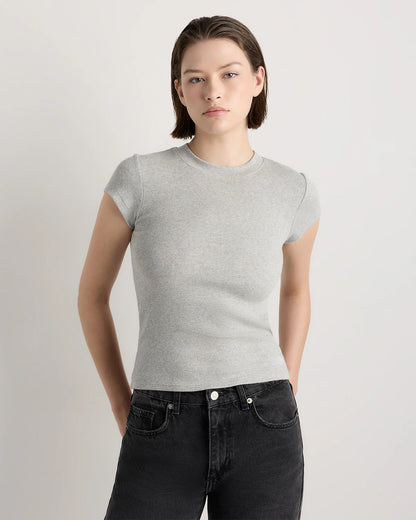 Organic Cotton Micro-Rib Crewneck Tee - XS / Heather Oatmeal
