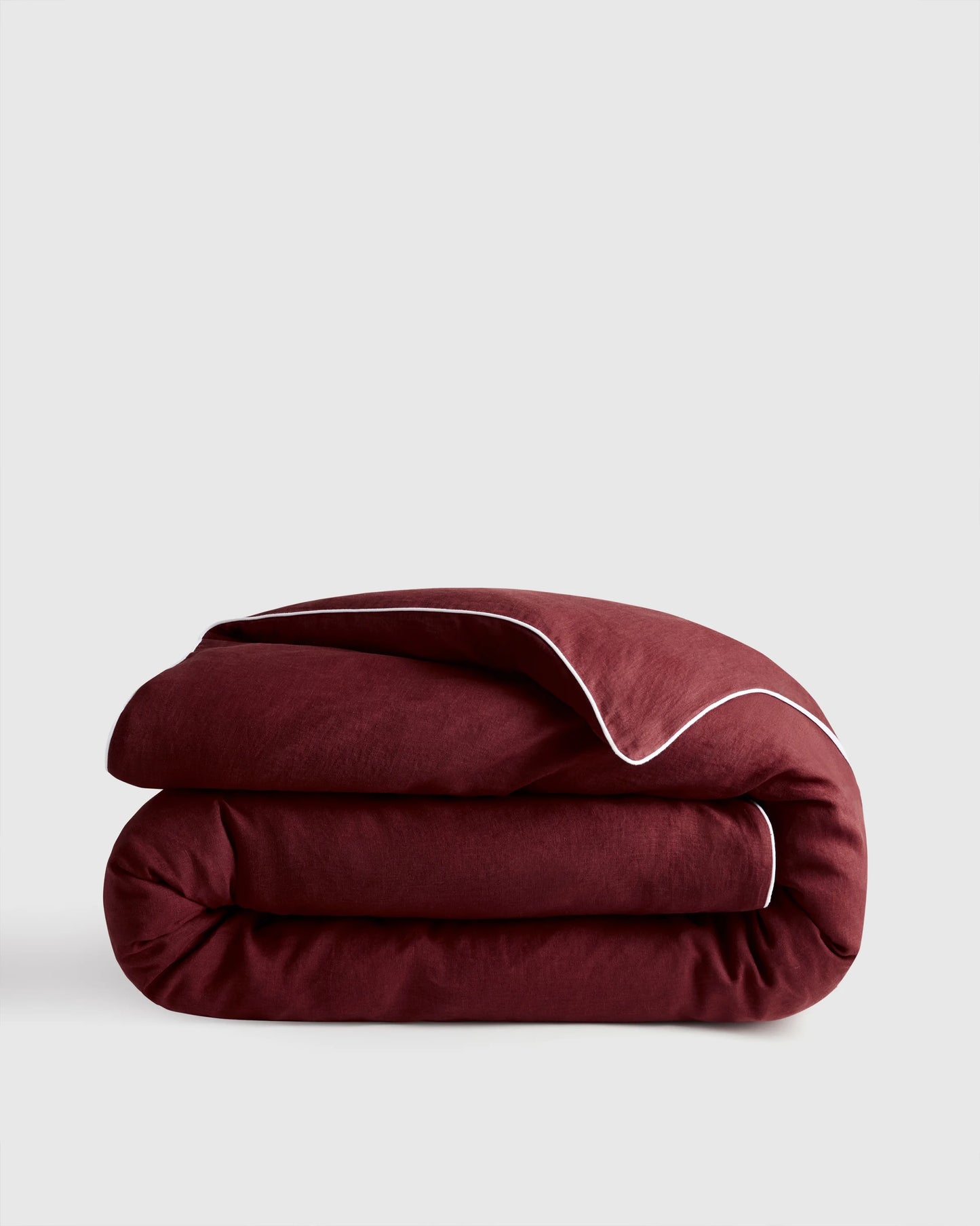 European Linen Piped Duvet Cover - Twin / White/Cherry