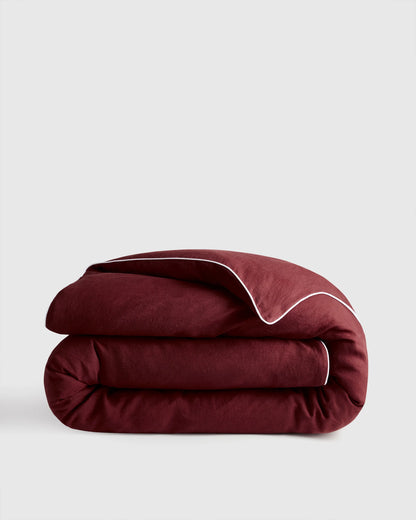 European Linen Piped Duvet Cover - Twin / White/Cherry