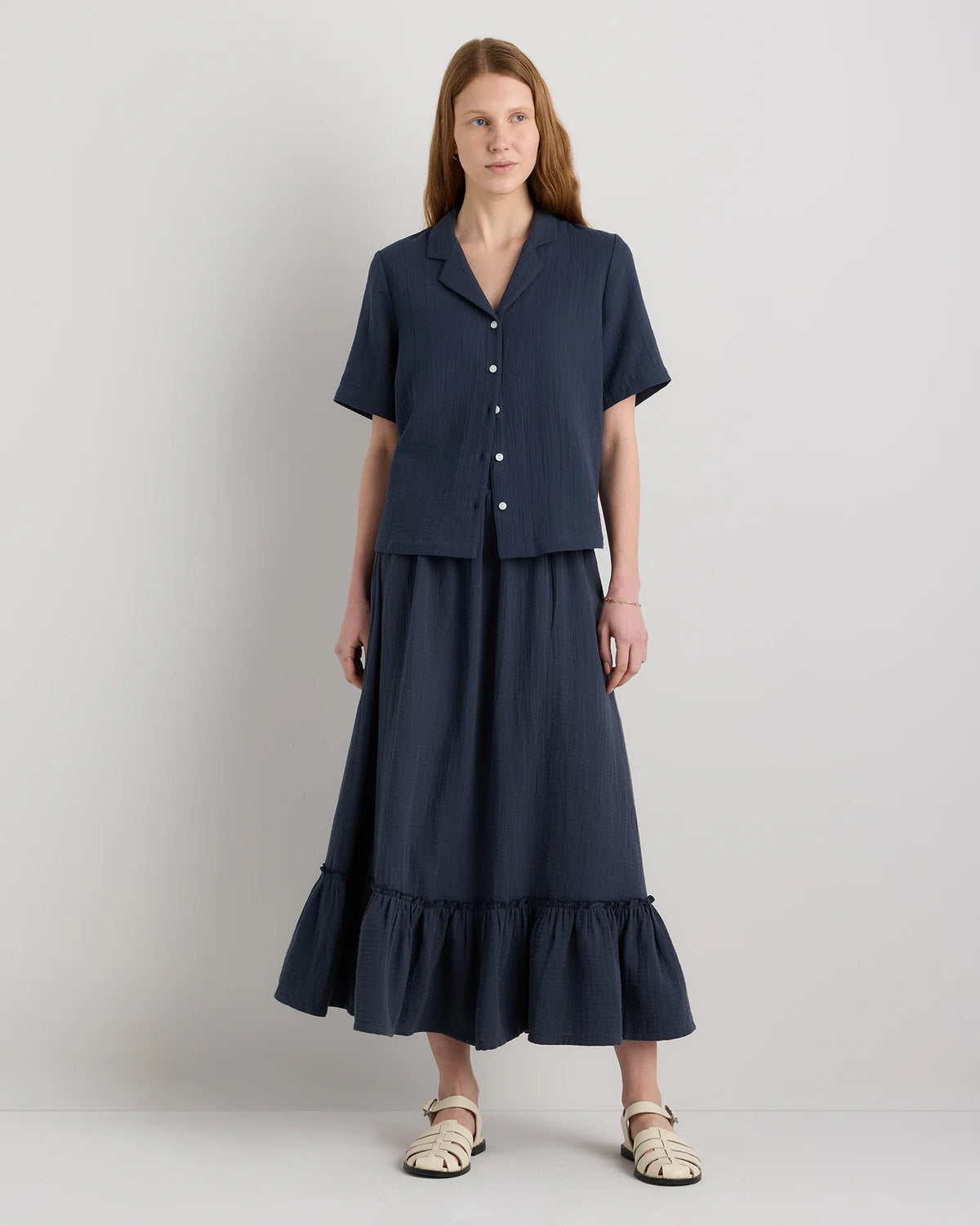 100% Organic Cotton Gauze Smocked Maxi Skirt - XS / Blue Gingham