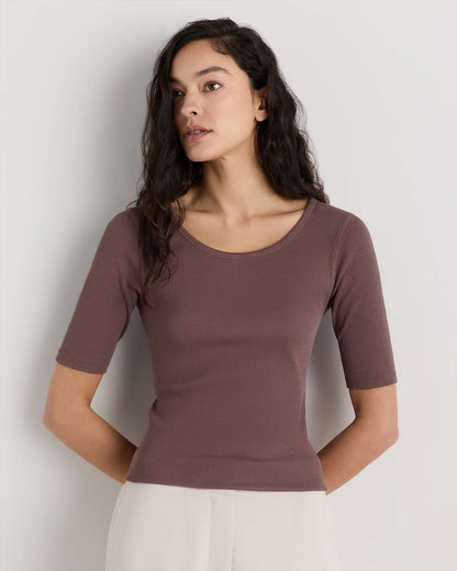 Organic Cotton Micro-Rib Elbow Sleeve Tee - XS / Moonstone Blue