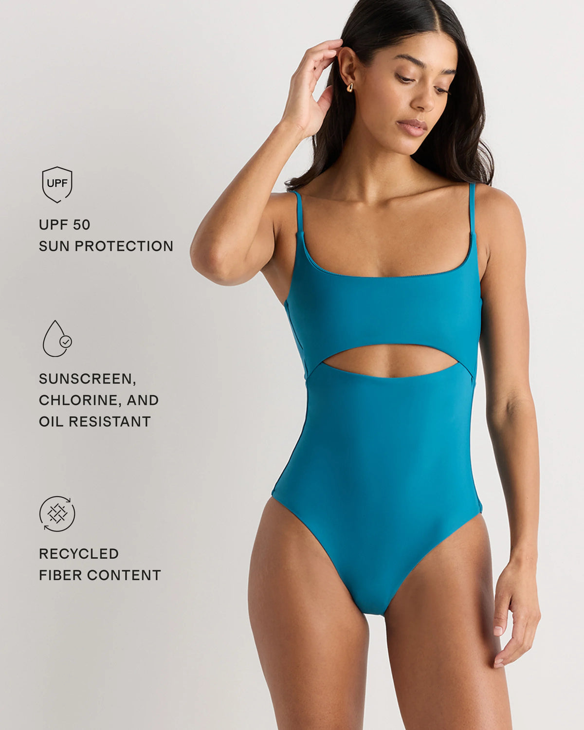 Italian Cut Out One-Piece Swimsuit - XS / Lagoon Teal Blue